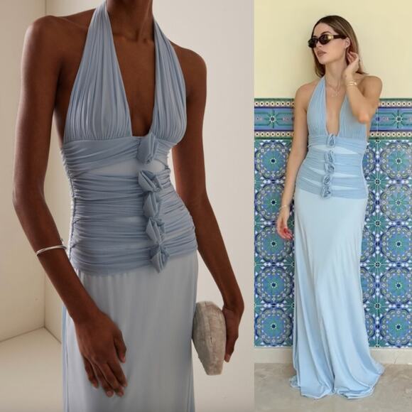 Maygel Coronel | Villadiego Dress in Arctic Powder Blue Maxi Rosettes One Size - Picture 1 of 16